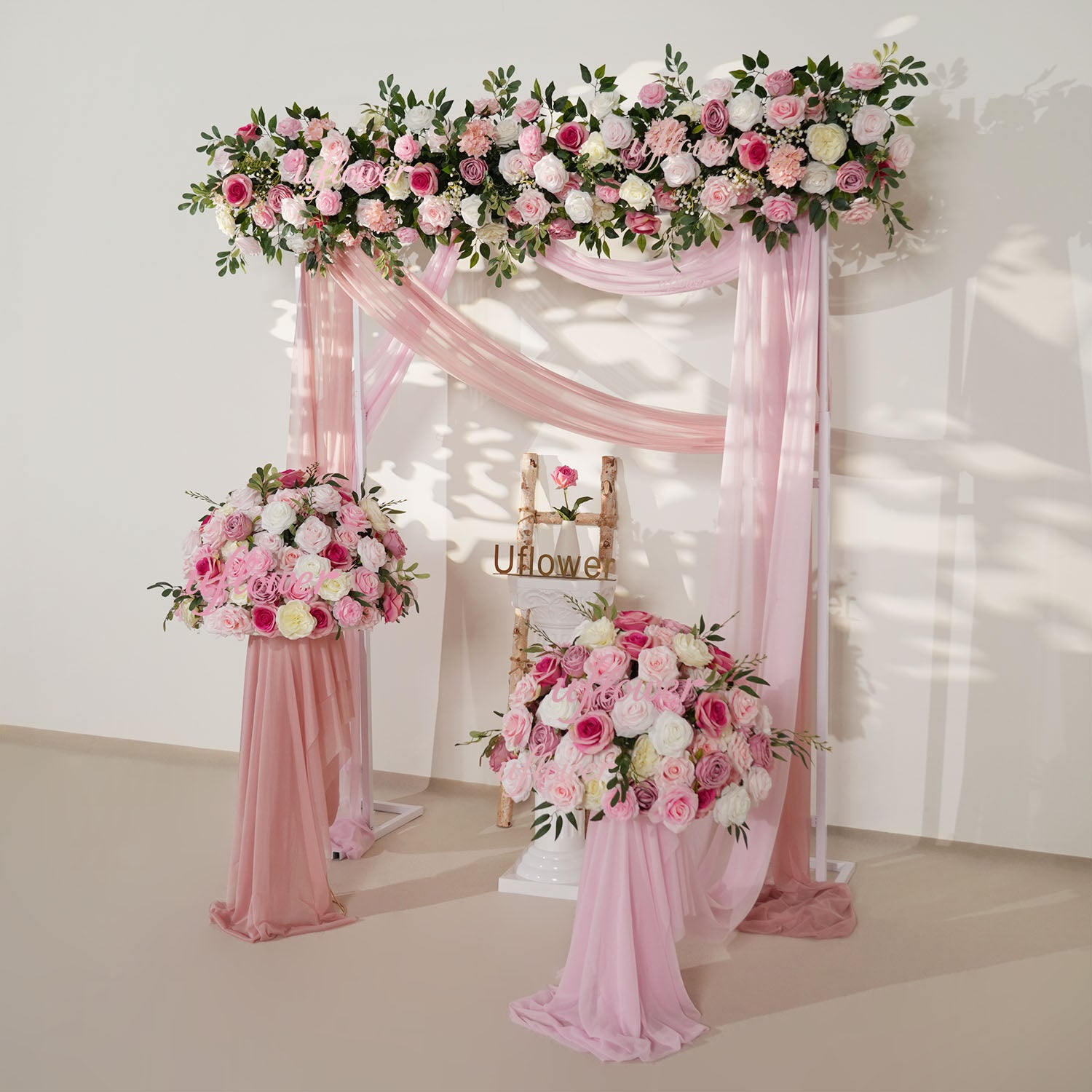 Artificial Pink Rose Flower Arrangement Wedding Backdrop Decor Props